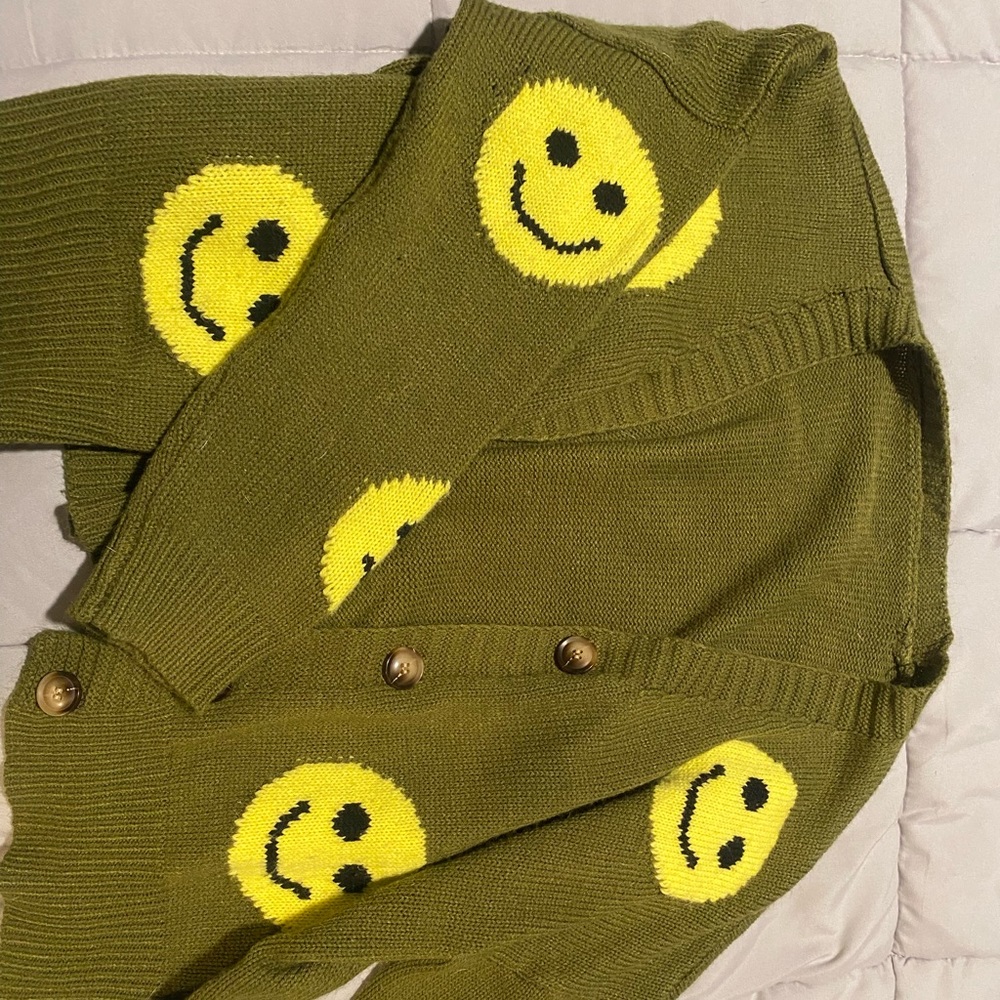 Green Smiley Face Cardigan